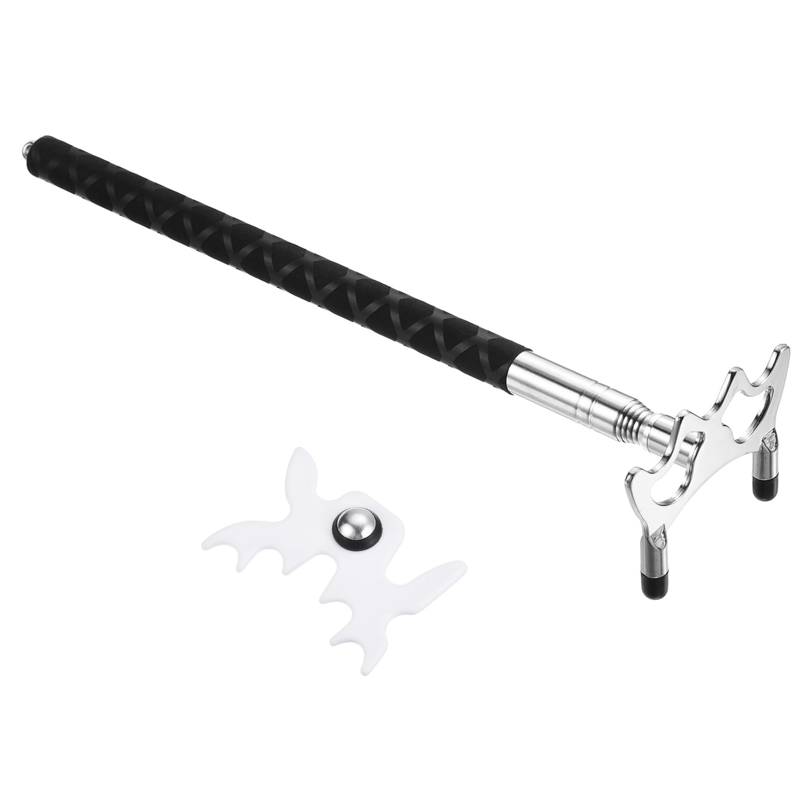 PATIKIL Retractable Billiards Cue Stick Bridge, Silicone Pool Cue Accessory with Removable Metal Low Bridge Head for Pool Table Competition, Silver/White