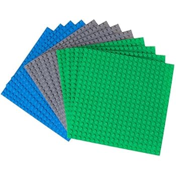 Strictly Briks Classic Baseplates 100% Compatible with All Major Building Brick Brands | Double Sided Stackable Bases | 12 Tight Fit Base Plates in Blue, Green & Gray 6.25