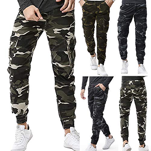 Men's Joggers Cotton Multi-Pocket Outdoors Camouflage Trouser Cargo Long Pants
