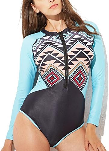 Aliwendy Women's Rash Guard Long Sleeve Swimsuit Zip UV Protection One Piece Surfing Swimwear Bathing Suit