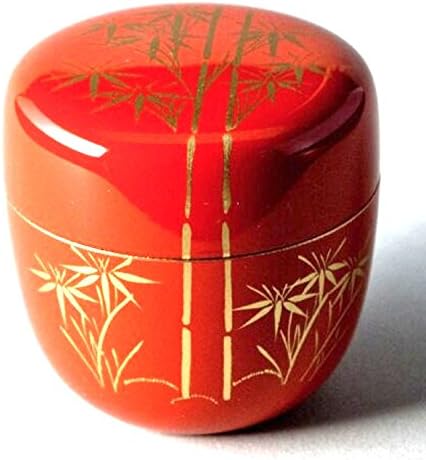 Lacquerware box Natsume (Jap. & # X67 A3) Made in Japan Red with Gold With Bamboo Motif