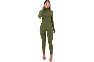 VUTRU Womens Fleece Lined Sexy One Piece High Neck Long Sleeve Bodycon Jumpsuits Bodysuit Catsuit Ribbed Sports Romper