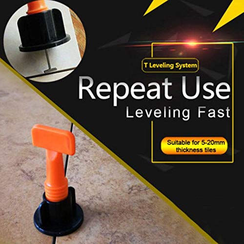 SKEMIX 100pc Reusable Tile Leveler Spacers with Special Wrench - Tile Leveling System for Floor and Wall Construction -T Shape Levelling Shim Flooring Alignment Leveller -Tile Positioning Tools Set