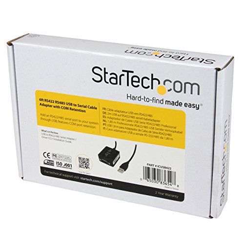StarTech.com 6-Feet Professional RS422/485 USB Serial Cable Adapter with COM Retention ICUSB422 (Black)