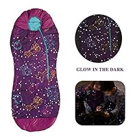 AceCamp Kids Sleeping Bags for Boys Girls Glow-in-The-Dark Sleeping Bag Blue Purple Mummy Style Toddler Extreme Temp Rating 30F/ -1C Great for Slumber Party/Travel/Camping - (Purple - Kids)