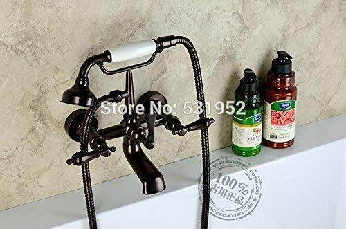 蛇口 壁掛けステイン黒バスタブ蛇口ダブルハンドルアンティーク真鍮ミキサータップバス シャワー水