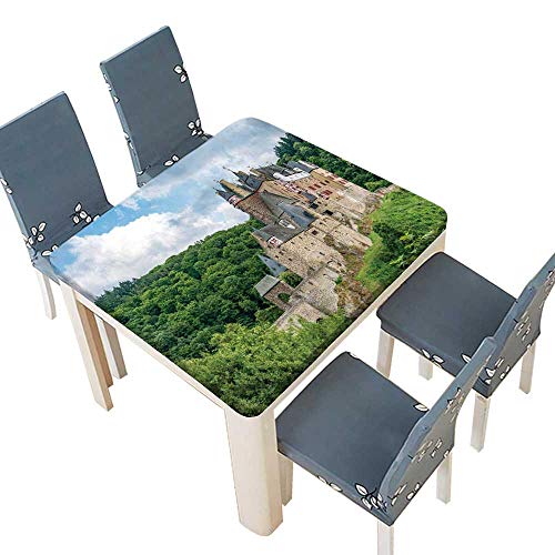 PINAFORE Fitted Polyester Tablecloth eltz Castle a Medieval Castle Located on a Hill in The Forest Wedding Restaurant Party Decoration 57 x 57 INCH (Elastic Edge)
