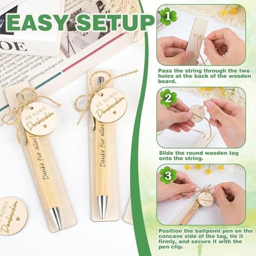 Tuxvealu 20 PCS Bolígrafos Negro, Boligrafo de Bambu Retráctil, Bolígrafos Personalizados con Colgante, Cuerda y Tabla de Madera, Regalo para Boda Invitados, Trabajo, Profesora, Regalo de Graduación