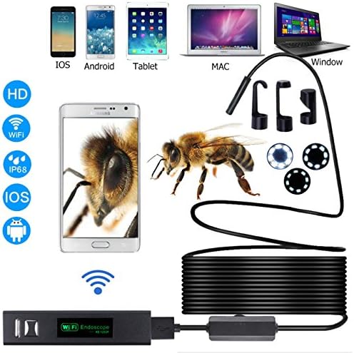 Wireless Inspection Camera with 2 Megapixels,QSPORTPEAK WiFi Endoscope Borescope Scope Camera Snake Camera for Android Phone,iPhone and Computer(Waterproof IP68,8mm Lens,8 Adjustable Led,33Ft Cable)