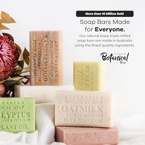 Australian Botanical Soap Goats Milk Bars, 6.6 oz Each, Pack of 8, Triple Milled with Soya Bean Oil & Organic African Shea Butter, Cleansing Bar Soap, Packaging May Vary