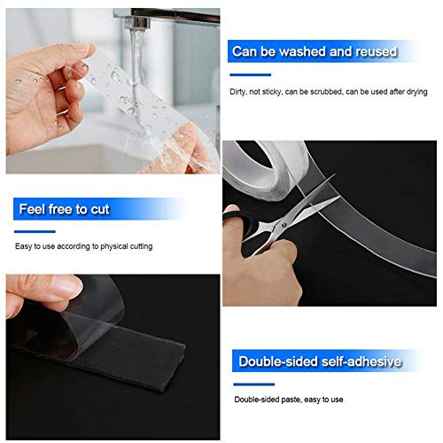 TYLife Traceless Washable Adhesive Transparent Tape,9.84FT Removable Reusable Double Sided Clear Silicone Tape for Paste Photos Posters,Glass, Metal, Kitchen Cabinets or Office Wall Decor