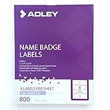 ADLEY Name Badge Labels, 800 Per Box, 8 Per Sheet, Laser & Inkjet Printable Tags, Same Size As Avery 5395
