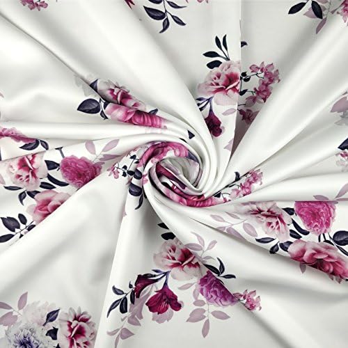FS285 Pink Purple White Base Peony Floral Print Black White on High Quality Jersey Stretchy Scuba Fabric - (Sold Per Metre)
