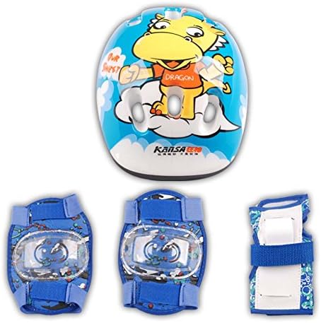KANSA Sports [7 Pcs/set] Ski protection gear Outdoor Bicycle Ice Roller Skating Bike Protective Sport Safety Elbow Wrist Knee Pads Helmet for Kids,Suitable 6-15 Years Old (Blue)