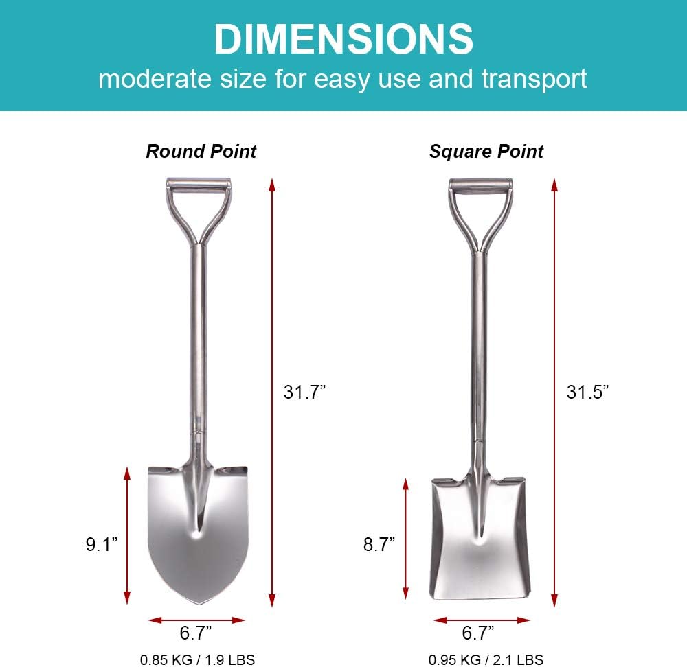 LUBAN Heavy Duty Garden Spade Shovel for Digging, D Handle Square Flat Shovels for Gardening, 31.5-Inch All Stainless Steel Made : Garden & Outdoor