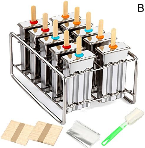 Waroomss 10 Pcs Stainless Steel Popsicle Mold Set DIY Ice Cream Mould Reusable Durable Easy To Clean – For Kids Adults, 10pcs Tête plate