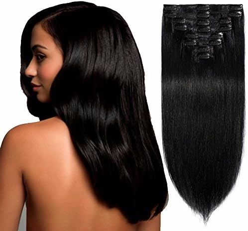 Standard Weft 24 Inch 120g Clip in 100% Real Remy Human Hair Extensions 8 Pieces 18 Clips #1 Jet Black