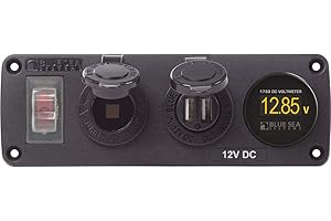 Blue Sea Systems 4366 Water-Resistant Accessory Panel with Circuit Breaker, 12V Socket, Dual USB Charger, Mini Voltmeter