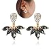Lady Clear Crystal Leaf Feather Ear Jacket Earrings Back Ear Cuffs Stud Earrings for Women SUNSCSC (Black & Gold)