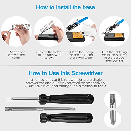 Soldering Iron Kit WaxRhyed, 60W Welding Tools with Adjustable Temp 200-450°C and ON/Off Switch, 5 Soldering Tips, Desoldering Pump, Solder Wire, Wire Stripper Cutter, Stand, Tool Case