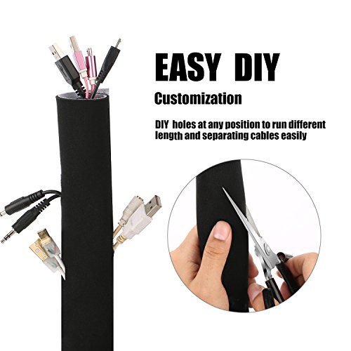 Cable Management Sleeves, ENVEL Neoprene Cord Organizer with Free Nylon for TV USB PC Computer Network Wires (118 inches) DIY by Yourself, Adjustable Black and White Reversible Wire Hider
