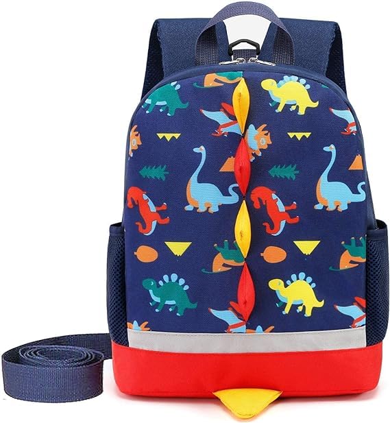 MAOYUAN BEAR Dinosaur Kids Backpack, Suitable for toddlers, Leash Nursery Backpack, Boys Backpack, (dark blue)