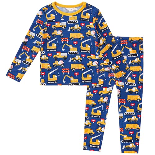 pureborn Kids Viscose From Bamboo Pajamas Set Pjs - Little Boy Long Sleeve Snug Fit Soft Sleepwear 2pcs Construction Truck 8 Years at Amazon