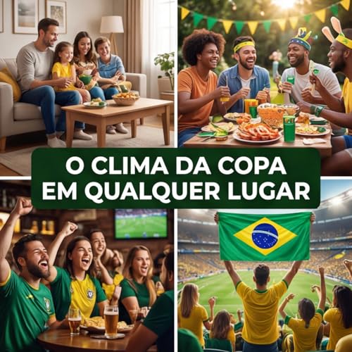 Kit Torcedor Brasil Copa 2026 12 Peças – Fantasia Completa com Faixa Cabeça, Óculos, Bandeira 150x90cm, Bastões Infláveis, Corneta, Tinta Facial e Lança Confete – Festa Churrasco Premium