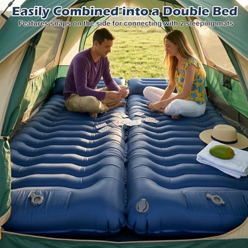 Owelth Isomatte Camping Outdoor, 14cm Verdickte Luftmatratze Isomatte mit Kissen & Fußpumpe, Faltbare Campingkarymatte, Kompakt Aufblasbare Schlafunterlage für Wandern Reisen Strand, 192 * 68 * 14cm