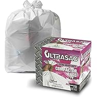 Ultrasac Trash Compactor Bags - (40 Pack with Ties) 18 Gallon for 15 inch Compactors - 25