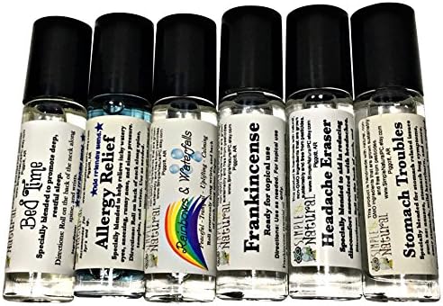 Simple &amp; Natural Essential Oil Kit Roll on Ready to Use Topically Kid Friendly Bed Time, Allergy Synergy, Frankincense, Calming Blend, Headache Synergy, Stomach Troubles