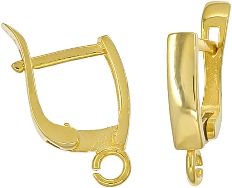1 Pair Sterling Silver Leverback Earring Hook with Open Loop Ap. 10x14mm - Gold