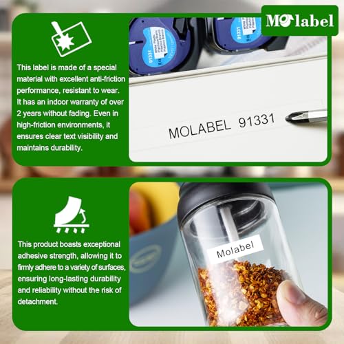 Molabel 5 Pack Compatible with Dymo LetraTag 91221 S0721610 91201 - Plastic Black on White 12mm x 4m - For LT-100H LT-110T Label Printers