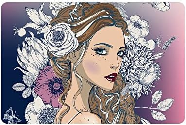 Custom Young Beautiful Woman Wirh Flowers Doormat Entrance Mat Floor Mat Rug Mats Rubber Non Slip 23.6"(L) x 15.7"(W)