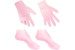 MoyRetty 2 Pairs Moisturizing Glove Socks Set, Silicone Gel Spa Socks for Dry Cracked Skin,Silicone Gel Heel Socks Anti Slip,for Foot Hand Softening, Calluses, Foot Care After Pedicure(Pink)