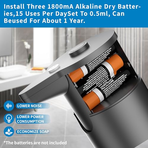 Aunmaon Automatic Soap Dispenser Touchless, Hands-Free, Multi Adjustable Volume, Long Battery Life, Compatible with Thick & Thin Dish/Hand Soap for Bathroom and Kitchen, Easy for Toddlers, Black