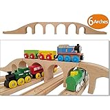 Wooden Brick 6 Arches Viaduct Bridge | Deluxe 3-piece Train Track Accessories Fits Thomas, Brio, Ikea, Chuggington, Imaginarium, Melissa and Doug Railway Set | Best Gifts for Kids Toddler Boys &amp; Girls