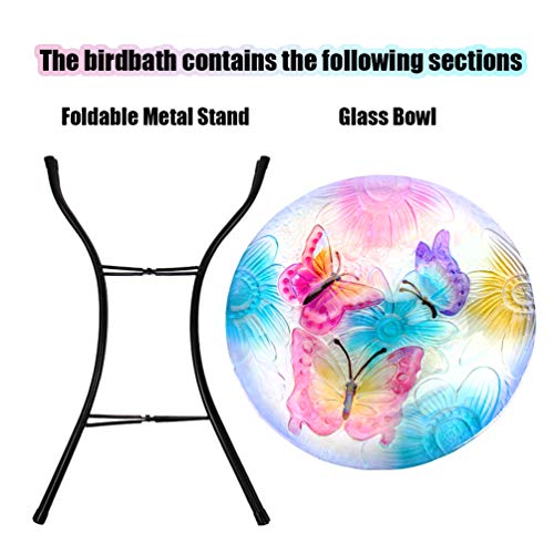 HONGLAND Birdbath Outdoor Bird Feeder Glass Butterfly Bowl for Garden with Metal Stand Decor for Patio,Backyard,Porch - Thumbnail 4
