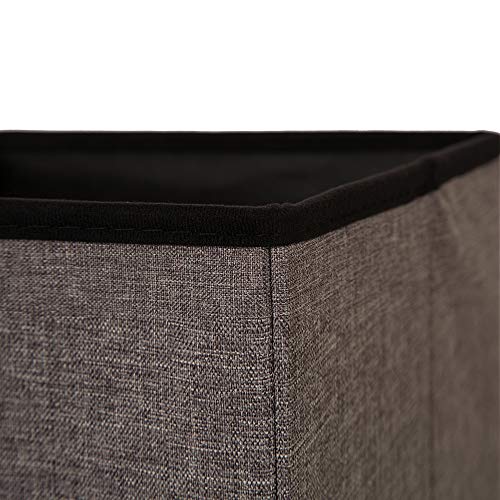 Glitzhome Foldable Linen Cube Storage Ottoman Foot Stools with Padded Seat for Living Room, Dark Gray