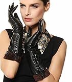 Women's Touchscreen Texting Winter Elbow Length Long Warm Fleece Lined Nappa Leather Dress Gloves w/ Buttons for Smartphone Iphone