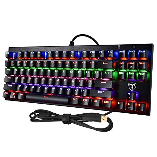 VicTsing 87 Key LED Backlit Mechanical Gaming Keyboard, Water-Resistant Mechanical Keyboard with Blue Switches, 6-Color LED Backlit Keyboard