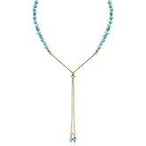 ColouredRocks LARIMAR Necklace, Slider Y Necklace, Gemstone Beads Trendy Choker Necklace, Daily Wear Women Jewelry, Birthday, Gold Plated Brass 18 inch