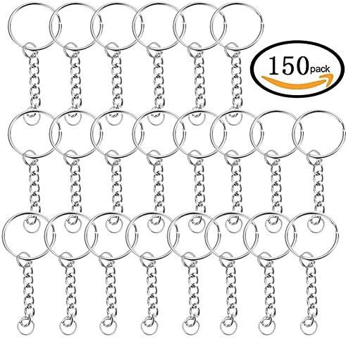 Keychain Rings with Chain - 150Pcs 25mm Key Ring Eye Pins Bulk for Crafts