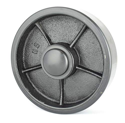 Pallet Jack/Truck Full Set (8 pcs) Steering Wheels 7"x 2" Pair with Front Load Roller 3" x 3.75" Pair with Bearings ID 20mm Poly Tread Black with Entry Exit Roller and Protective Caps