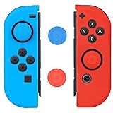 YOULANDA Joy-Con Gel Guards with Thumb Grip Caps, Protective Case Anti-Slip,Anti-Scratch Lightweight Comfort Silicone Skin for Nintendo Switch (Bule+Red)