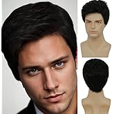 Swiking Mens Short Black Wig Natural Looking Synthetic Full Hair Wigs for Male Daily Party Costume Wig (Black)