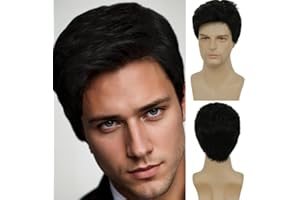 Swiking Mens Short Black Wig Natural Looking Synthetic Full Hair Wigs for Male Daily Party Costume Wig (Black)