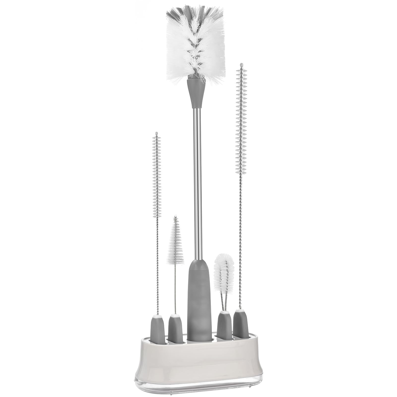 Photo 1 of ALINK 5 Pack Water Bottle Brush Cleaning Set with Holder, Bottle Cleaner with Stand, Straw Nipple Lid Brush for Stanley Tumblers, Drinking Glass, Baby Bottles, Jugs - Gray