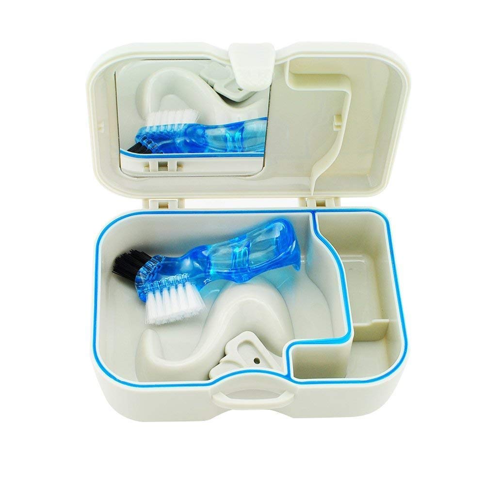 Oral Plastic Box Portable Denture Box with Mirror & Clean Brush, Handy False Teeth Storage & Bath Box : Beauty