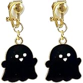 Clip On Halloween Earrings for Women Cute Gothic Punk Vintage Dangle Drop Clip-on Fall Earrings Ghost Pumpkin Bat Non Piercing Earrings Jewelry Set